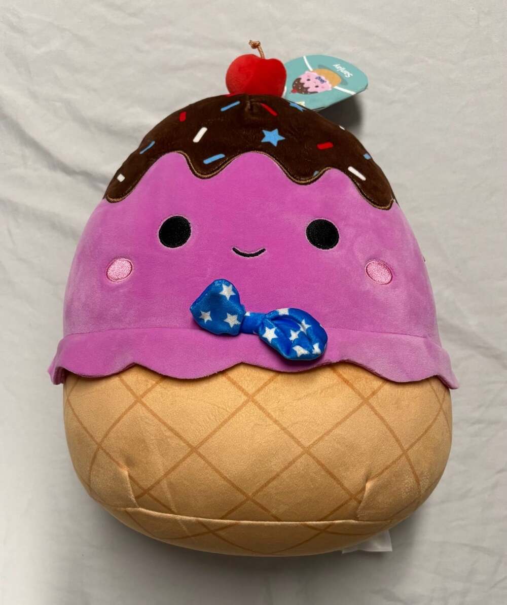 Squishmallows Sanjay Pink Ice Cream Sundae with Blue Bowtie Plush Toy